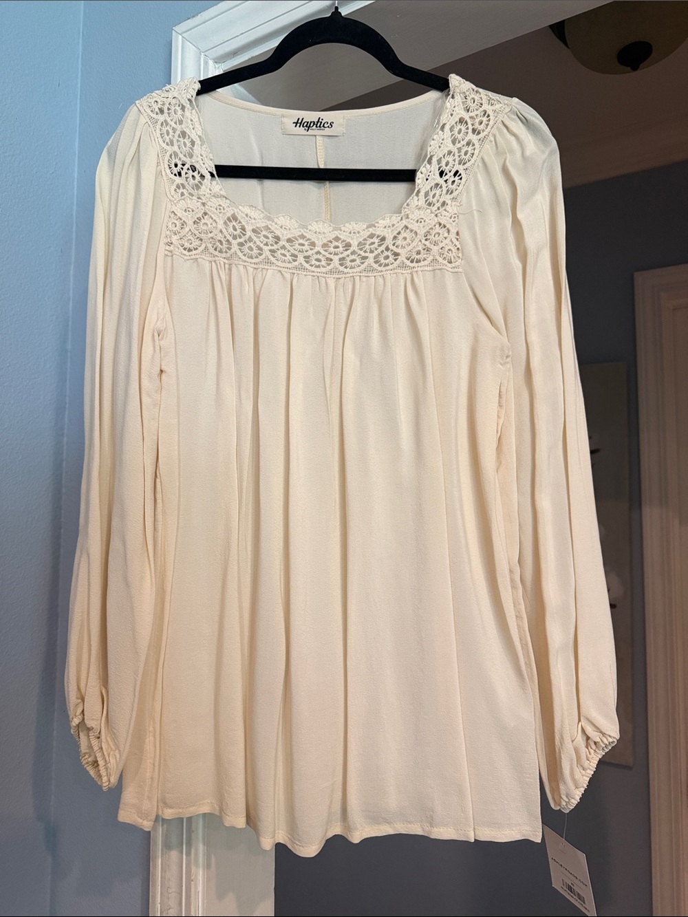 Haptics Cream Crochet Yoke Long-Sleeve Tunic